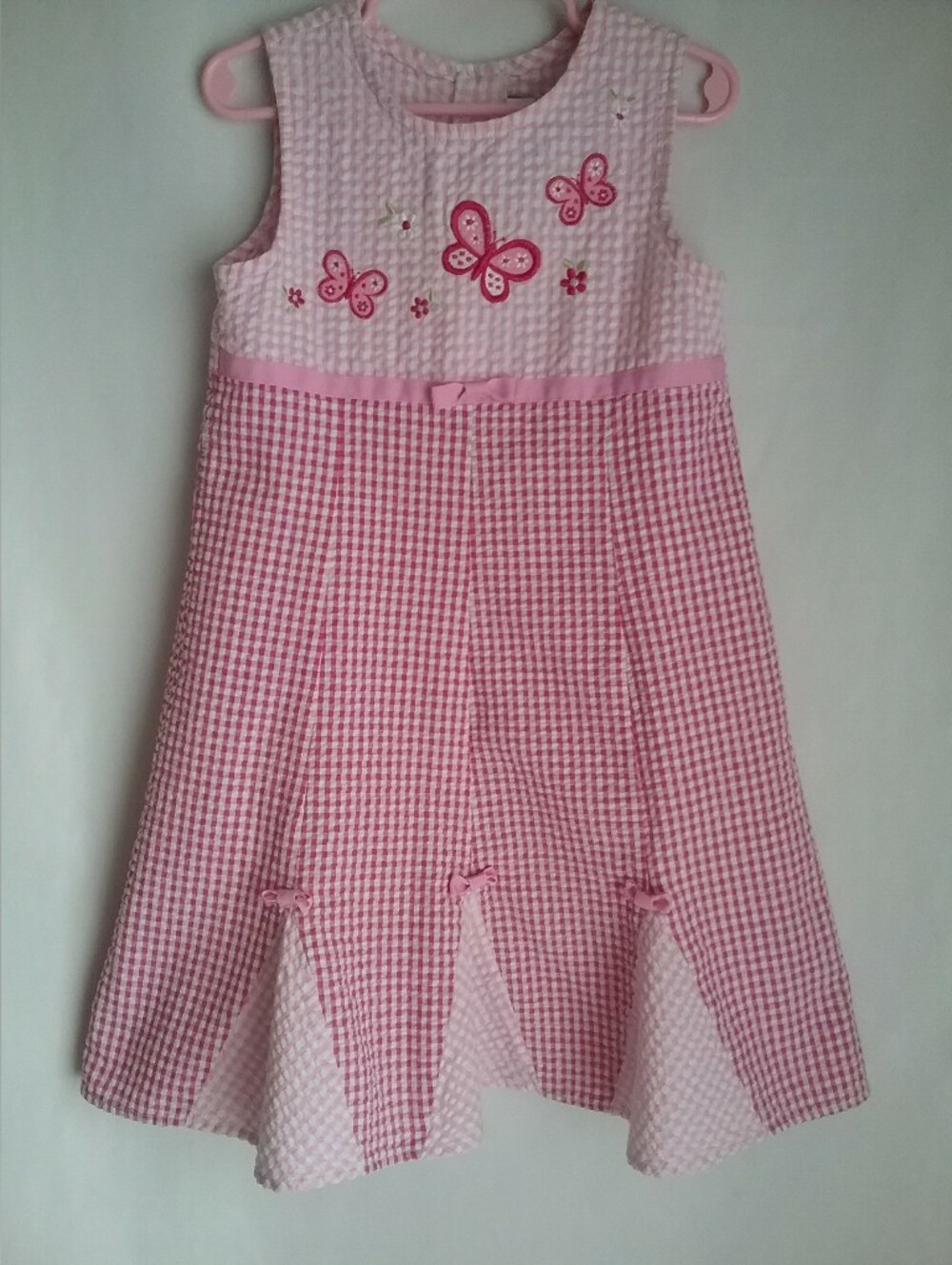 Youngland Pink Gingham Dress with Embroidered Butterfly Sz 6